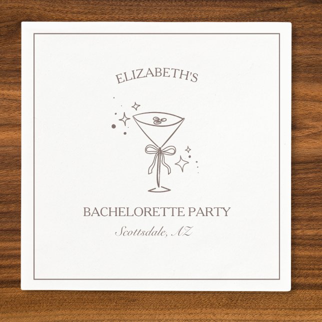 Whimsical Trendy Fun Espresso Martini Bachelorette Napkin (Custom Espresso Martini Bachelorette Napkins for Trendy Chic Parties - Elegant and Personalized)