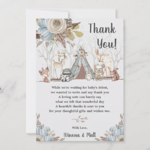 Whimsical Tribal Boho Woodland Animals Baby Shower Thank You Card