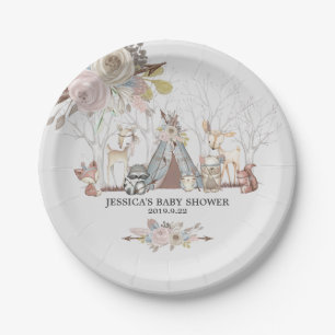 Whimsical Tribal Woodland Animals Baby Girl Shower Paper Plate