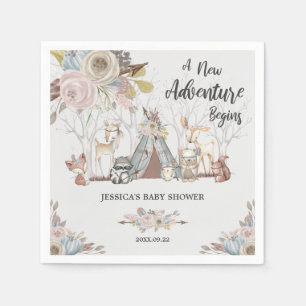 Whimsical Tribal Woodland Animals Baby Shower Girl Napkin