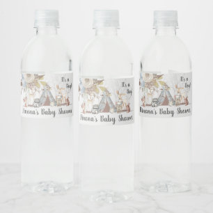 Whimsical Tribal Woodland Animals Boy Baby Shower Water Bottle Label