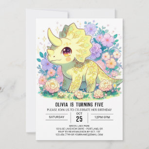 Whimsical Triceratops Dinosaur Digital Birthday Invitation
