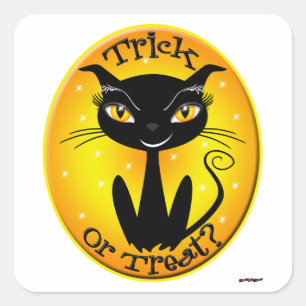 Whimsical Trick or Treat? Cat with stars Square Sticker