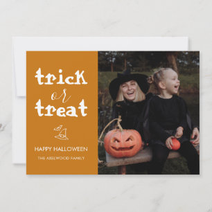 Whimsical Trick or Treat Script Halloween Photo Holiday Card