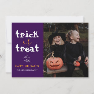 Whimsical Trick or Treat Script Halloween Photo Holiday Card