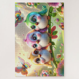 Whimsical Trio of Springtime Songbirds Jigsaw Puzzle