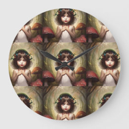 whimsical trippy mushroom lovers  large clock