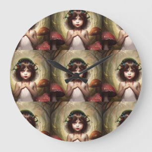 whimsical trippy mushroom lovers large clock