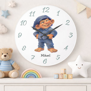 Whimsical Troll Wall Decor for Kids Custom Name Large Clock