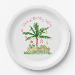 Whimsical Tropical Christmas Lights Holiday Scene Paper Plate