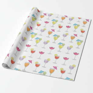 Whimsical Tropical Colourful Cute Cocktail Drinks Wrapping Paper