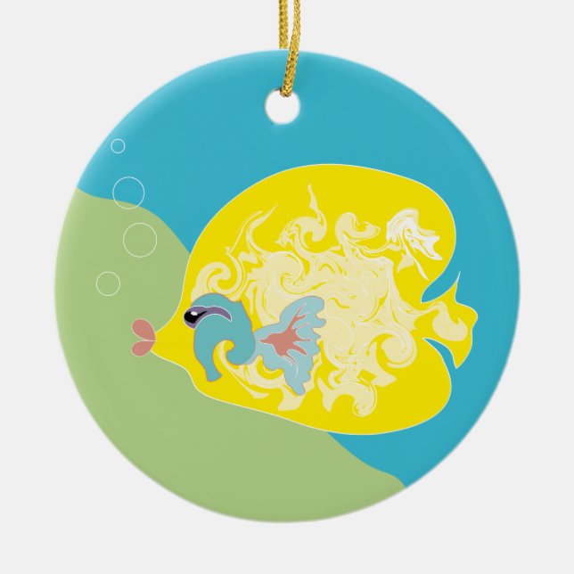 Whimsical Tropical Fish Ocean Art Ceramic Tree Decoration (Front)