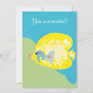 Whimsical Tropical Fish Ocean Art Invitation