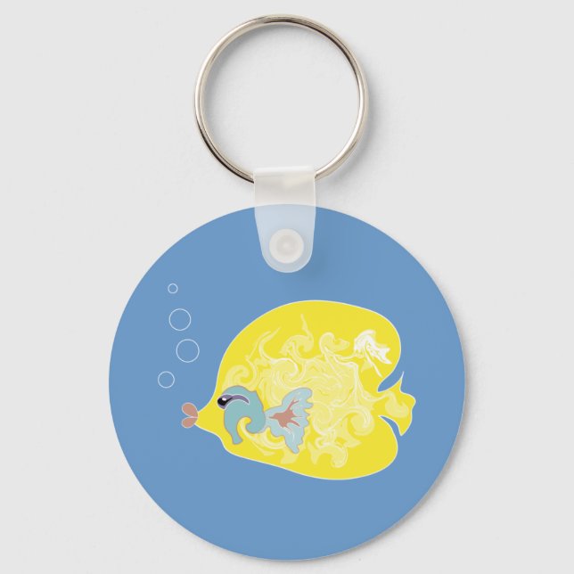 Whimsical Tropical Fish Ocean Art Key Ring (Front)