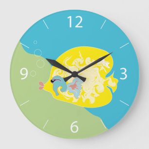 Whimsical Tropical Fish Ocean Art Large Clock