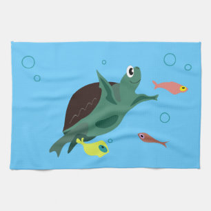 Whimsical Tropical Fish Ocean Art Tea Towel