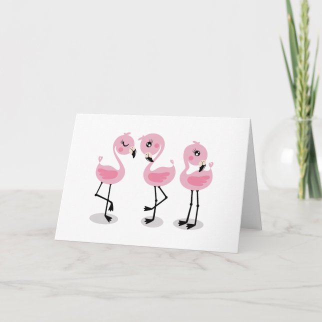 Whimsical tropical flamingos card (Front)