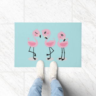 Whimsical tropical flamingos doormat