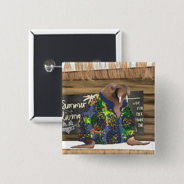 Whimsical Tropical Hawaiian Walrus Marine Life 15 Cm Square Badge (Front & Back)