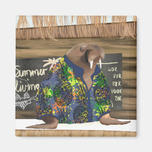 Whimsical Tropical Hawaiian Walrus Marine Life Magnet
