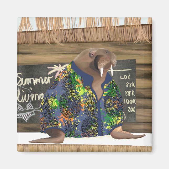Whimsical Tropical Hawaiian Walrus Marine Life Magnet (Front)
