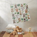 Whimsical Tropical Jungle Safari Wild Animals Boy Baby Blanket<br><div class="desc">Adorable jungle-themed baby blanket featuring cute safari animals and watercolor tropical leaves</div>