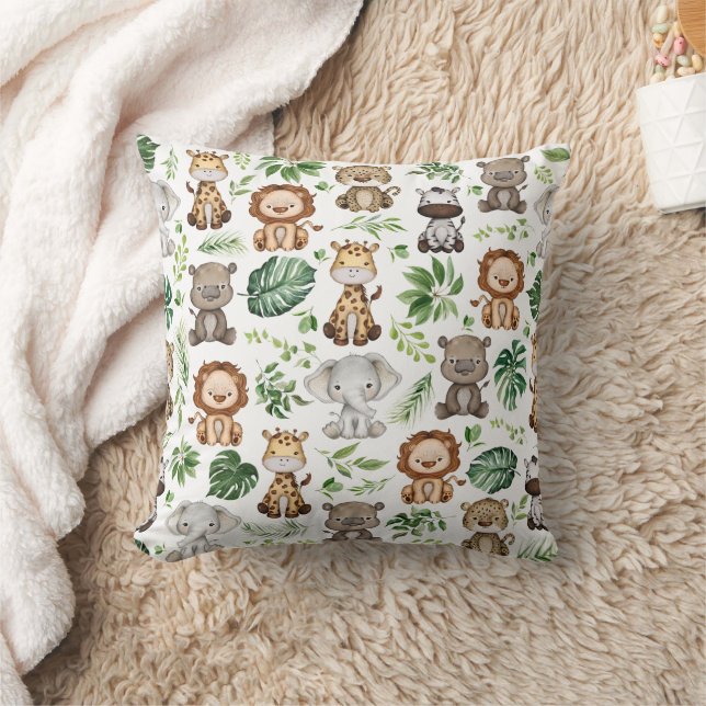 Whimsical Tropical Jungle Safari Wild Animals Cushion (Blanket)