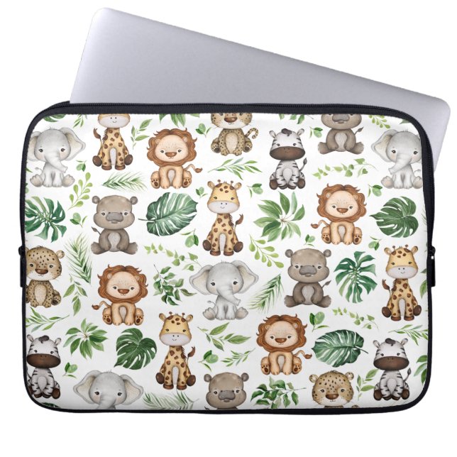 Whimsical Tropical Jungle Safari Wild Animals Laptop Sleeve (Front)