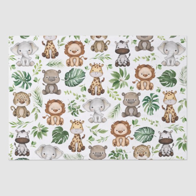 Whimsical Tropical Jungle Safari Wild Animals Tissue Paper (Front)