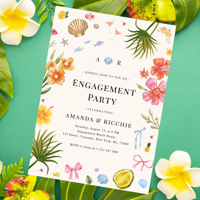 Whimsical Tropical Seafood Beach Engagement Party Invitation (Creator Uploaded)