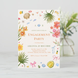 Whimsical Tropical Seafood Beach Engagement Party Invitation