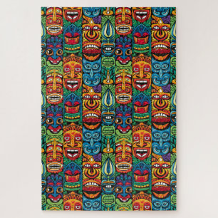 Whimsical Tropical Tiki Masks Jigsaw Puzzle