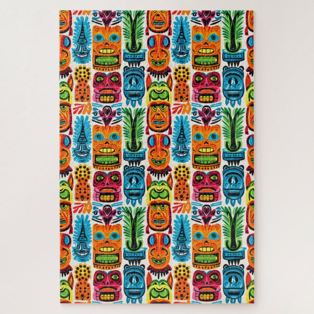 Whimsical Tropical Tiki Masks Jigsaw Puzzle (Vertical)