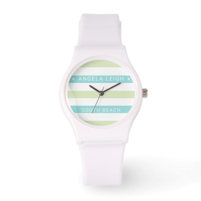 Whimsical Tropics Cabana Stripes Watch (Front)