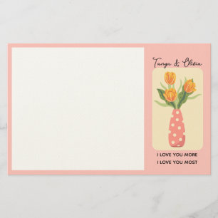Whimsical tulip bouquet illustration with polka do stationery