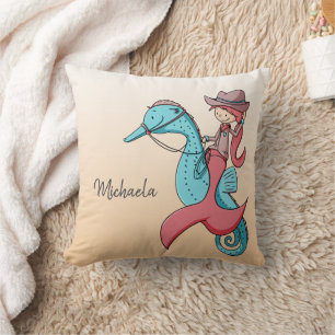 Whimsical Turquoise Mermaid Cowgirl Cushion