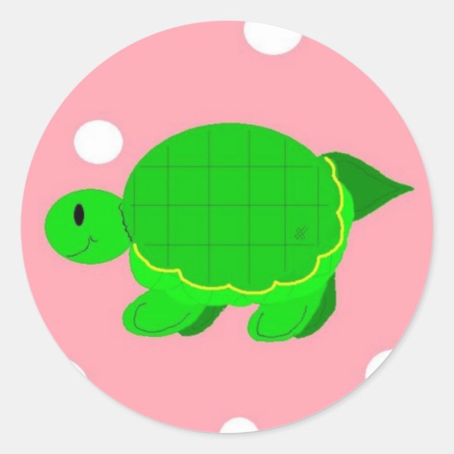Whimsical Turtle Pink Polka Dots Classic Round Sticker (Front)