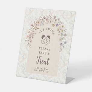 Whimsical Twin Baby Shower Chic Floral LPM26 Pedestal Sign