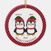 Whimsical Twin Brothers Penguins Personalised