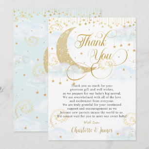 Whimsical Twinkle Little Star Blue Baby Shower  Thank You Card