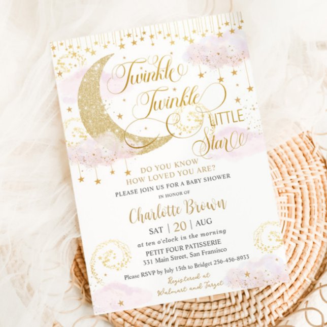 Whimsical Twinkle Little Star Pink Baby Shower  Invitation (Creator Uploaded)