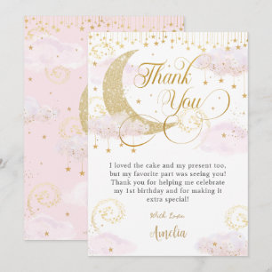 Whimsical Twinkle Little Star Pink Baby Shower  Thank You Card