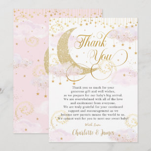 Whimsical Twinkle Little Star Pink Baby Shower  Thank You Card