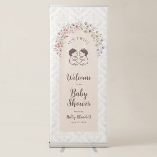Whimsical Twins Baby Shower Pastel Floral LPM26 Retractable Banner