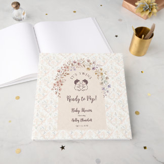 Whimsical Twins Boys Baby Shower Floral LPM26 Guest Book