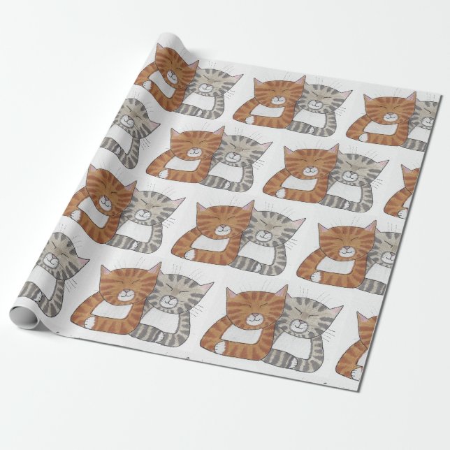 Whimsical Two Tabbies Sleeping Wrapping Paper (Unrolled)