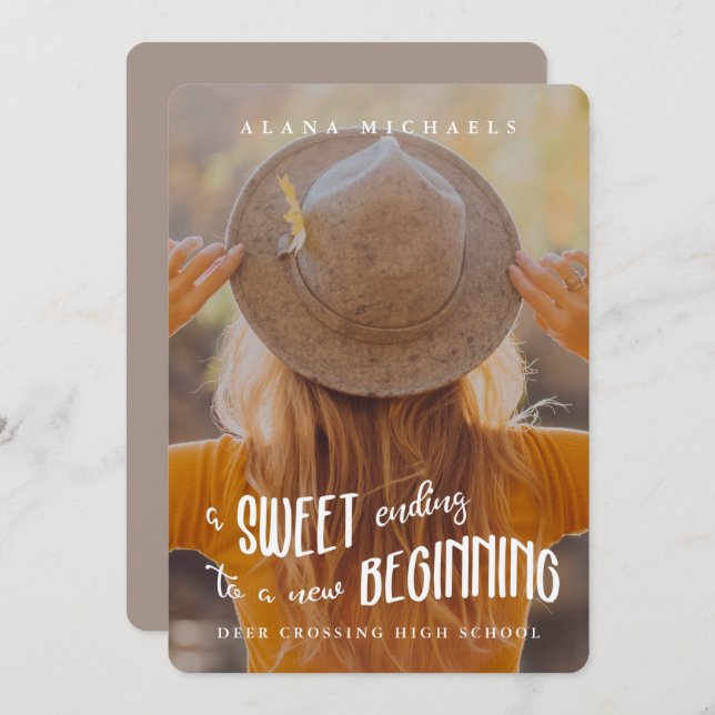 Whimsical Type Photo 2023 Graduation Party Taupe Invitation (Front/Back)