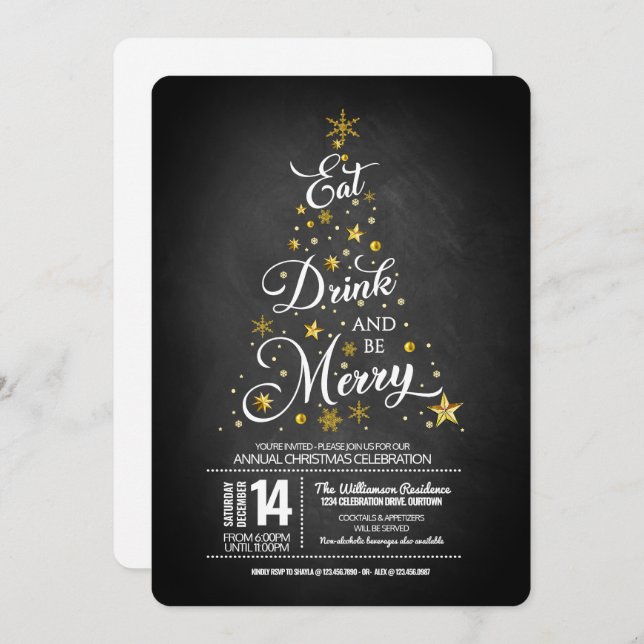 Whimsical Typography Christmas Party Invitation (Front/Back)