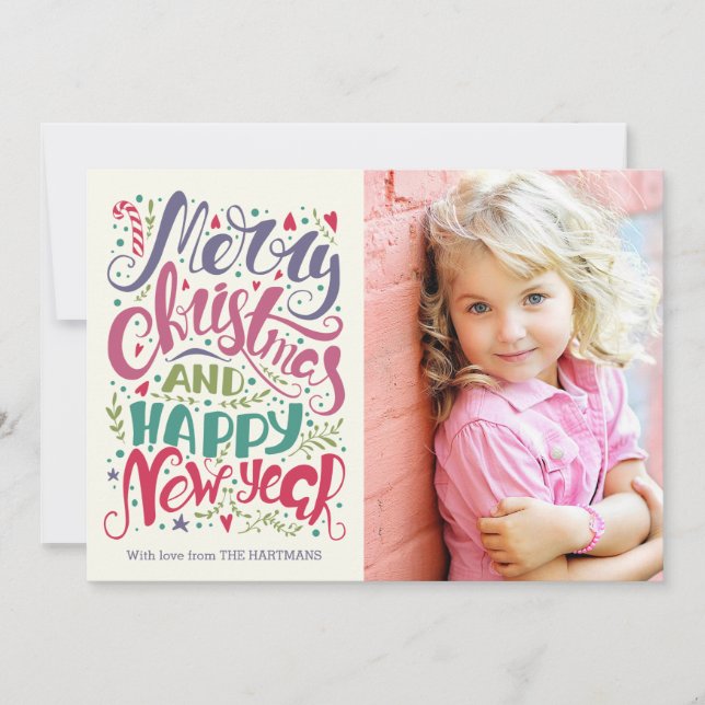 Whimsical Typography Colourful Christmas Photo Holiday Card (Front)