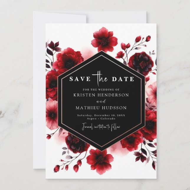 Whimsical Typography Crimson Red Wedding Save The Date (Front)